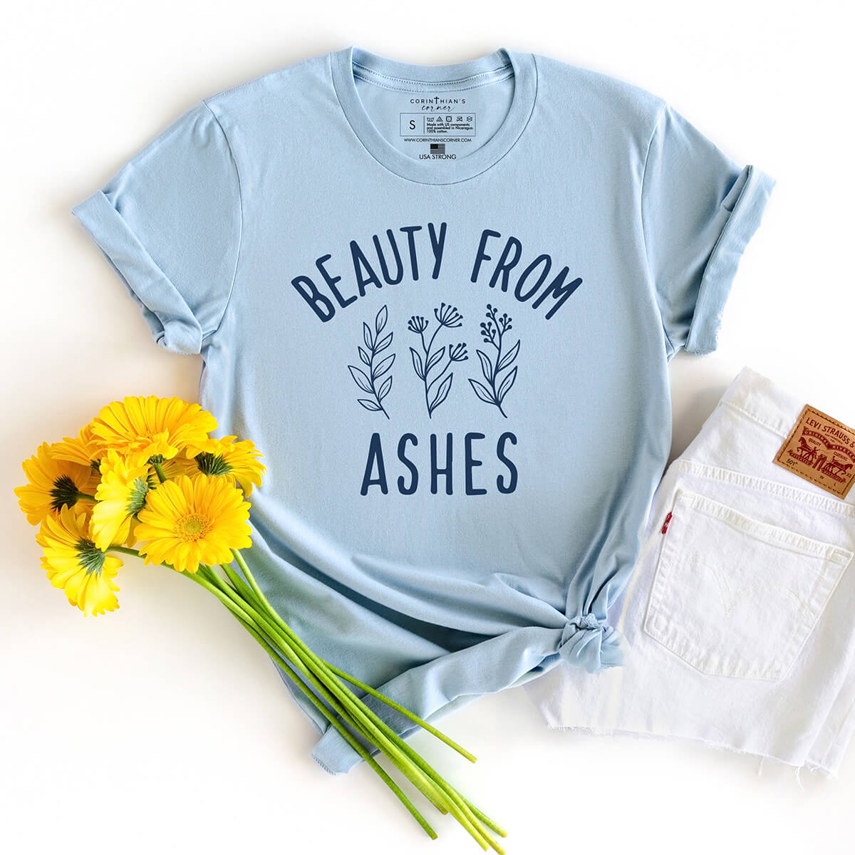 Premium blue beauty from ashes t-shirt inspired by the gospel