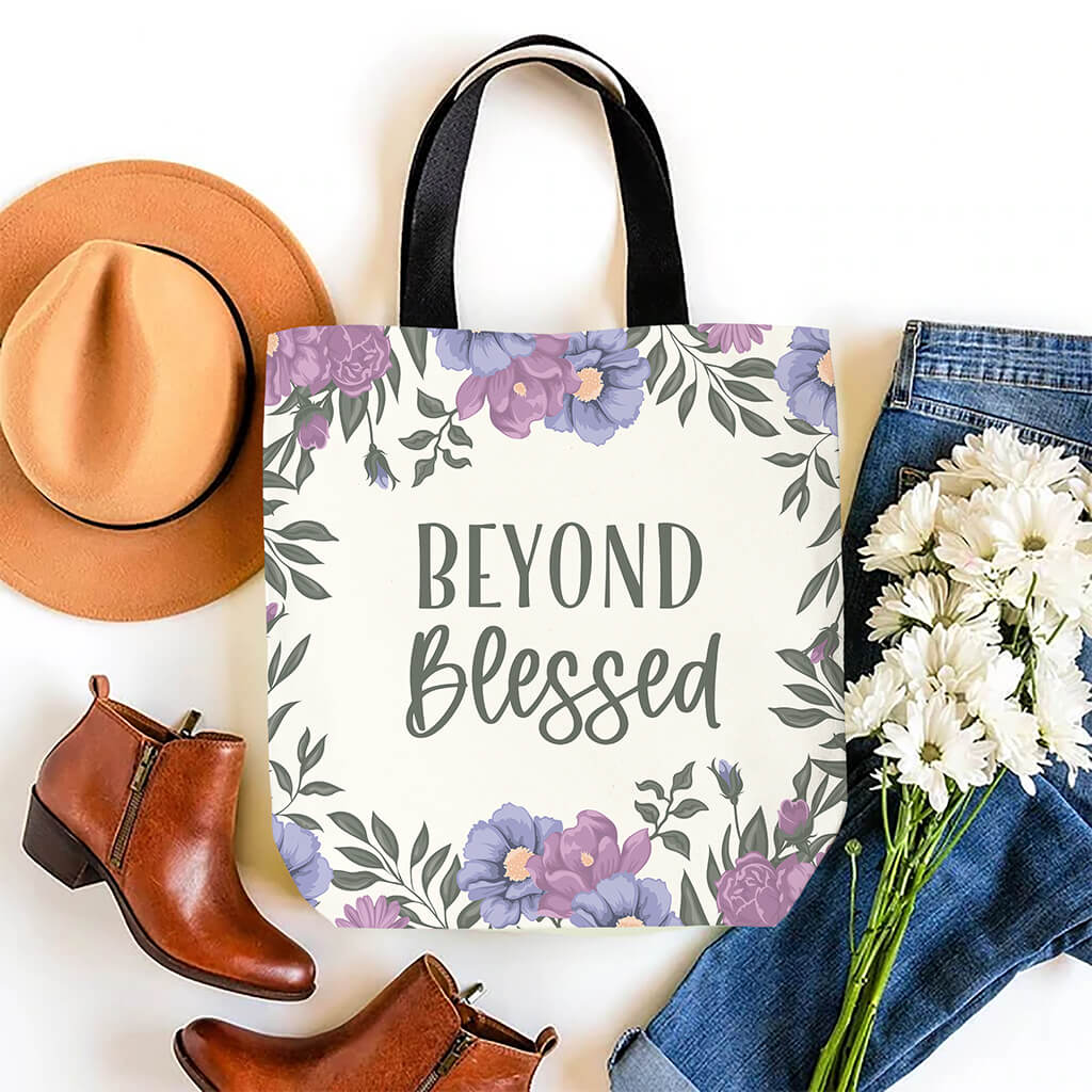Floral beyond blessed tote bag for Christian women
