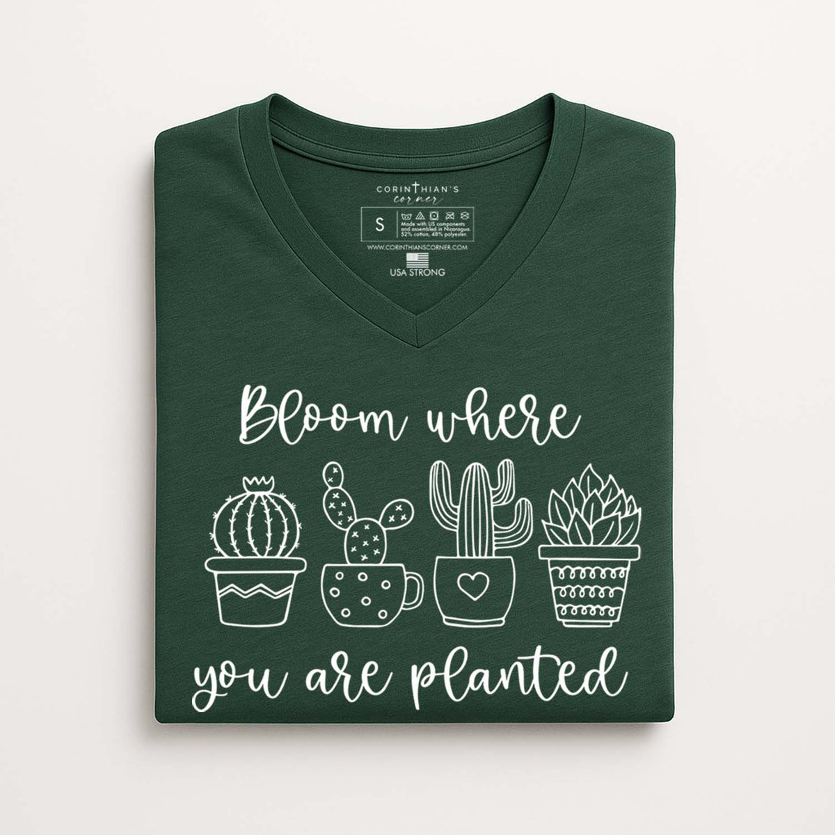 Folded bloom where you are planted t-shirt with cactus illustrations