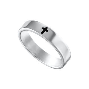 Gently engraved cross in a sterling silver ring available in multiple sizes