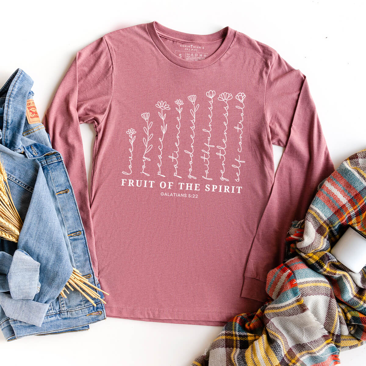 Fruit of the spirit women's Christian long sleeve t-shirt in mauve