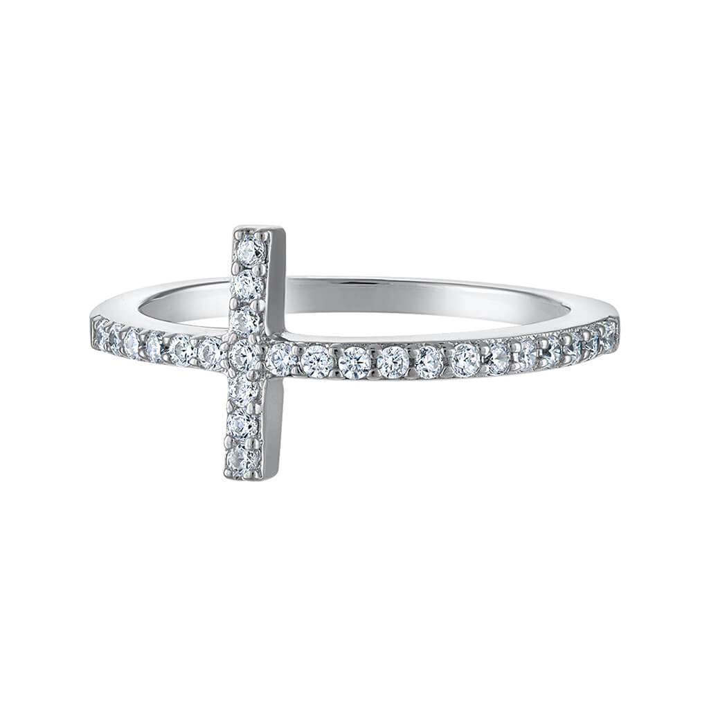 Shiny Gemstone Cross Ring adorned with cubic zirconia stones