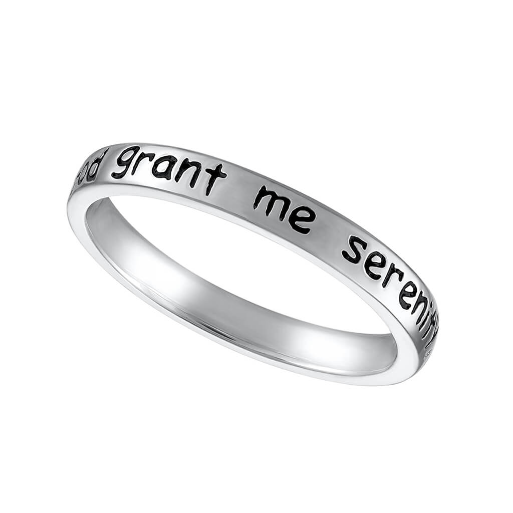 Close-up view of faith-inspired prayer ring made with sterling silver