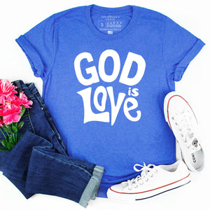 God Is Love women's Christian crew neck t-shirt in blue
