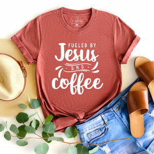 Fueled by Jesus and coffee funny t-shirt for Christian women