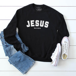Jesus saves sweatshirt in collegiate style