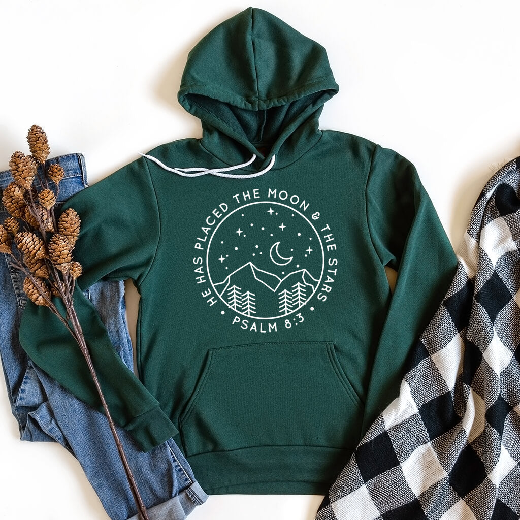 He has placed the moon and the stars Psalm 8:3 fleece Christian hoodie