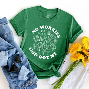 No worries God got me floral Christian t-shirt in green