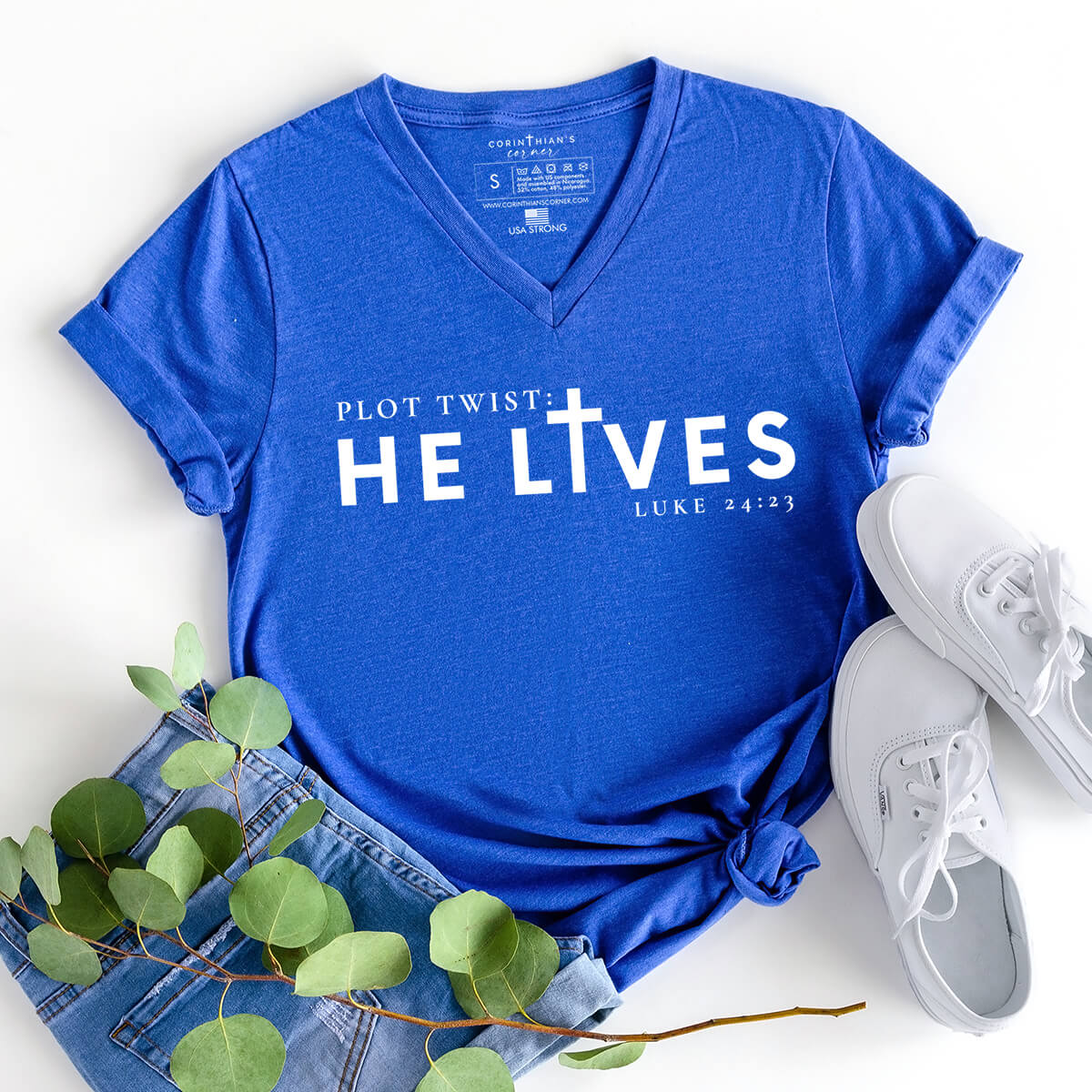 Plot twist He lives Easter v-neck shirt inspired by Luke 24:23