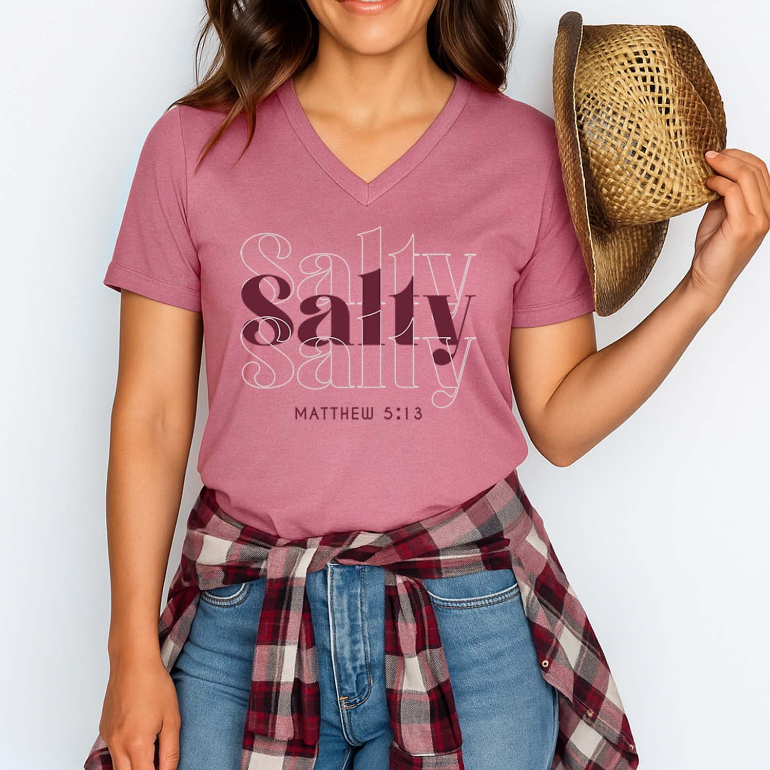 Salt and light passage on spring mauve v-neck