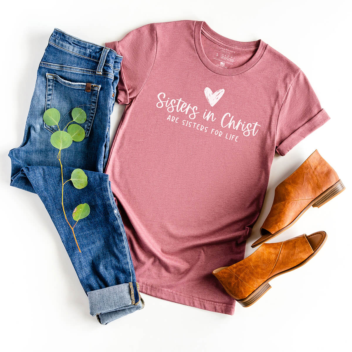 Sisters in Christ are sisters for life mauve t-shirt for Christian women