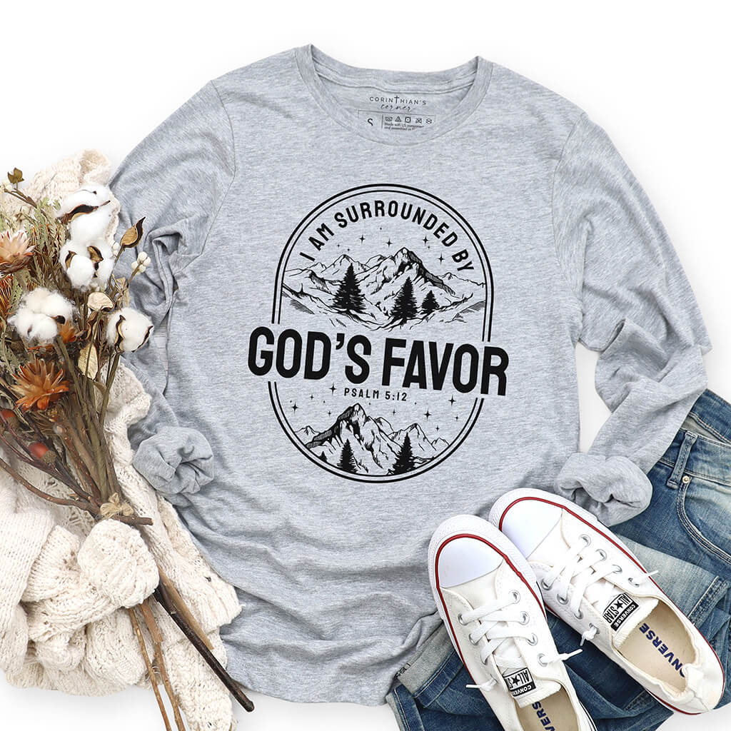 I am surrounded by God's favor Biblical shirt inspired by Psalm 5:12