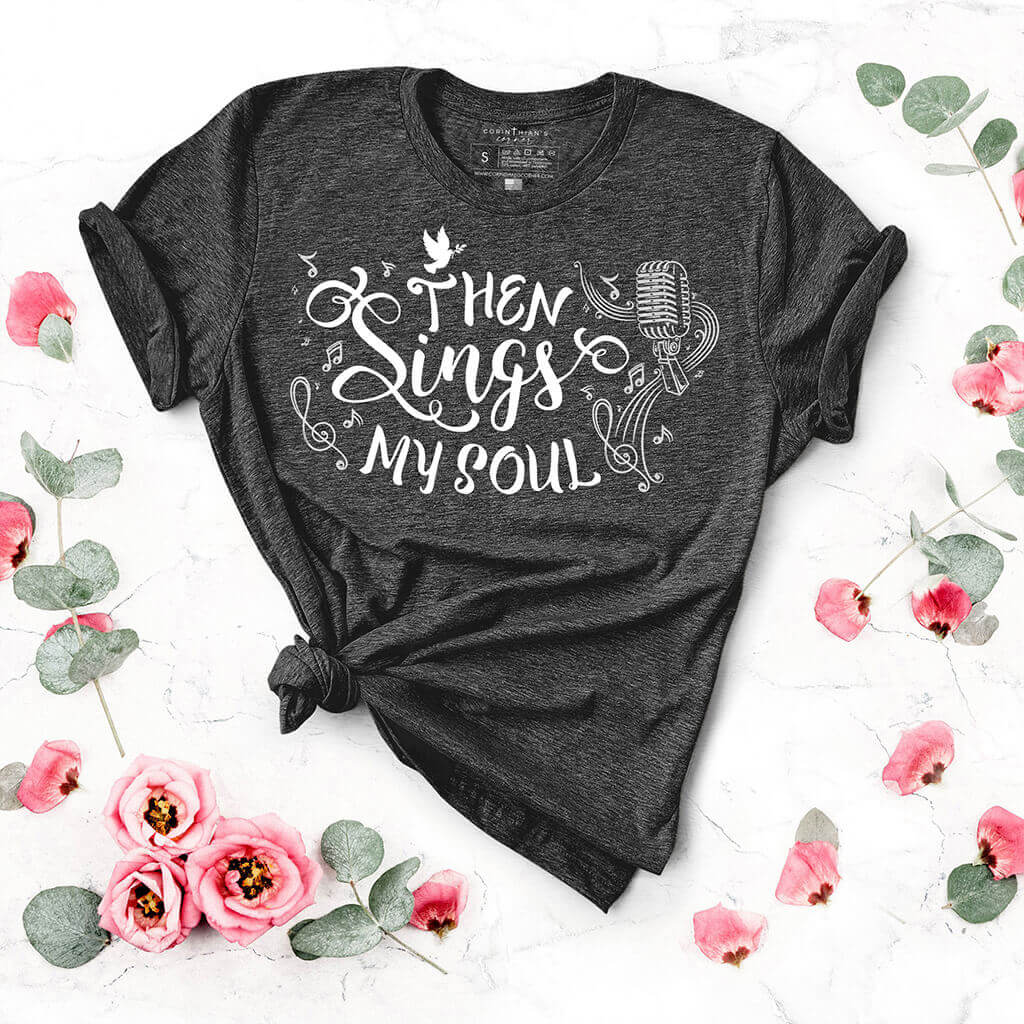 Musical Christian design that reads then sings my soul with a retro microphone