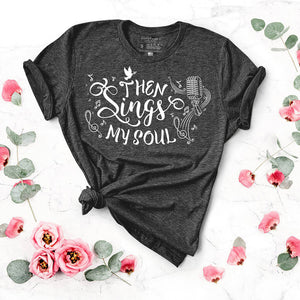 Musical Christian design that reads then sings my soul with a retro microphone