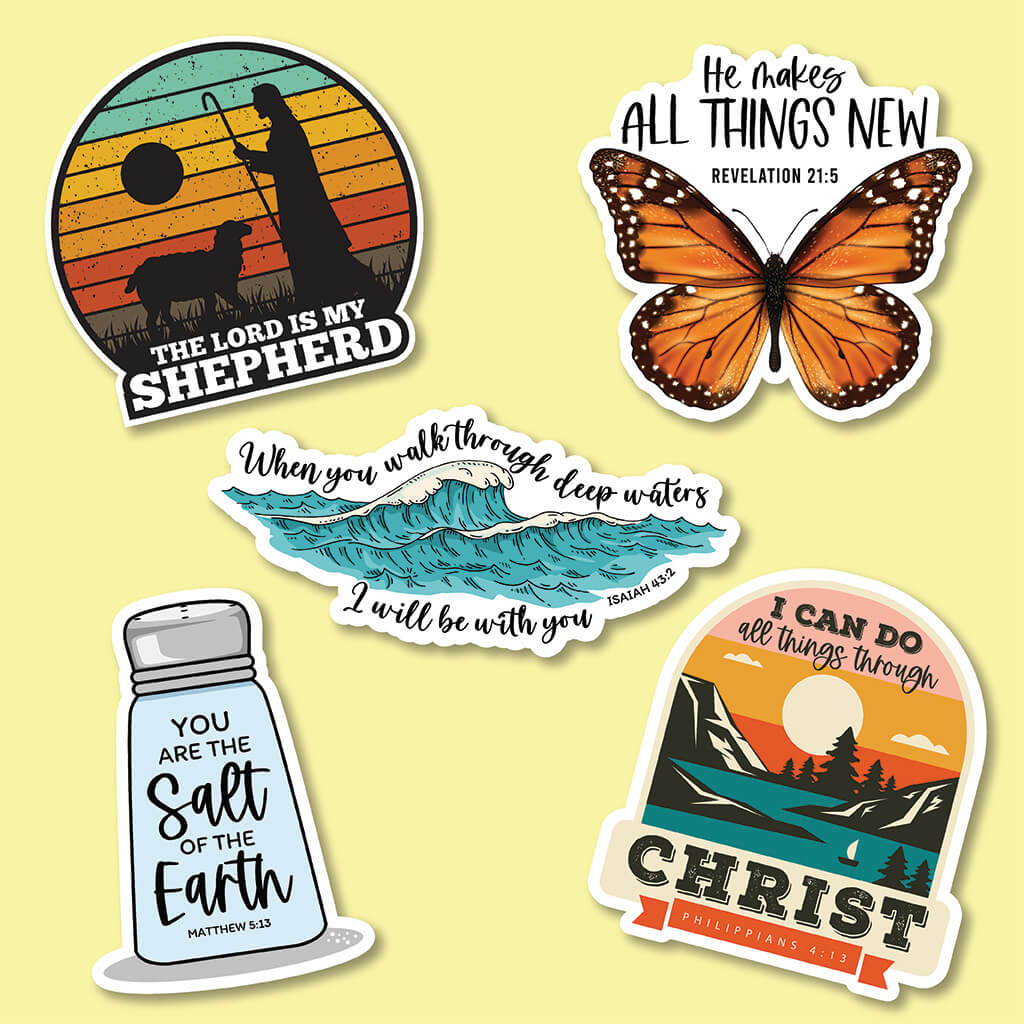 Through deep waters I will be with you Christian sticker pack