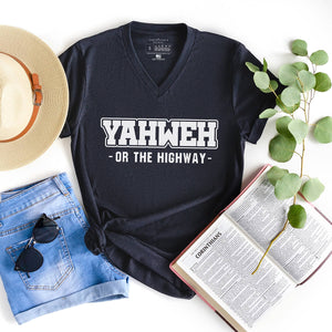 Yahweh or the highway Christ-centered v-neck shirt in black