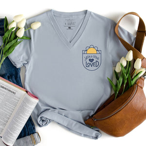 You are so loved light blue v-neck shirt for Christian ladies