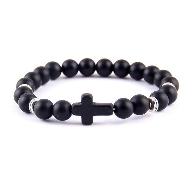 Black bead cross bracelet for wearing your Christian faith on your wrist
