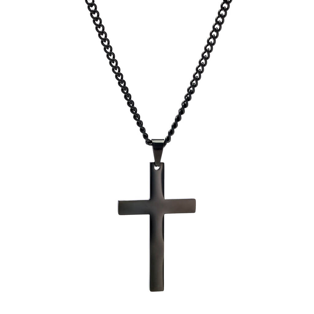 Titanium cross necklace for men and women in black
