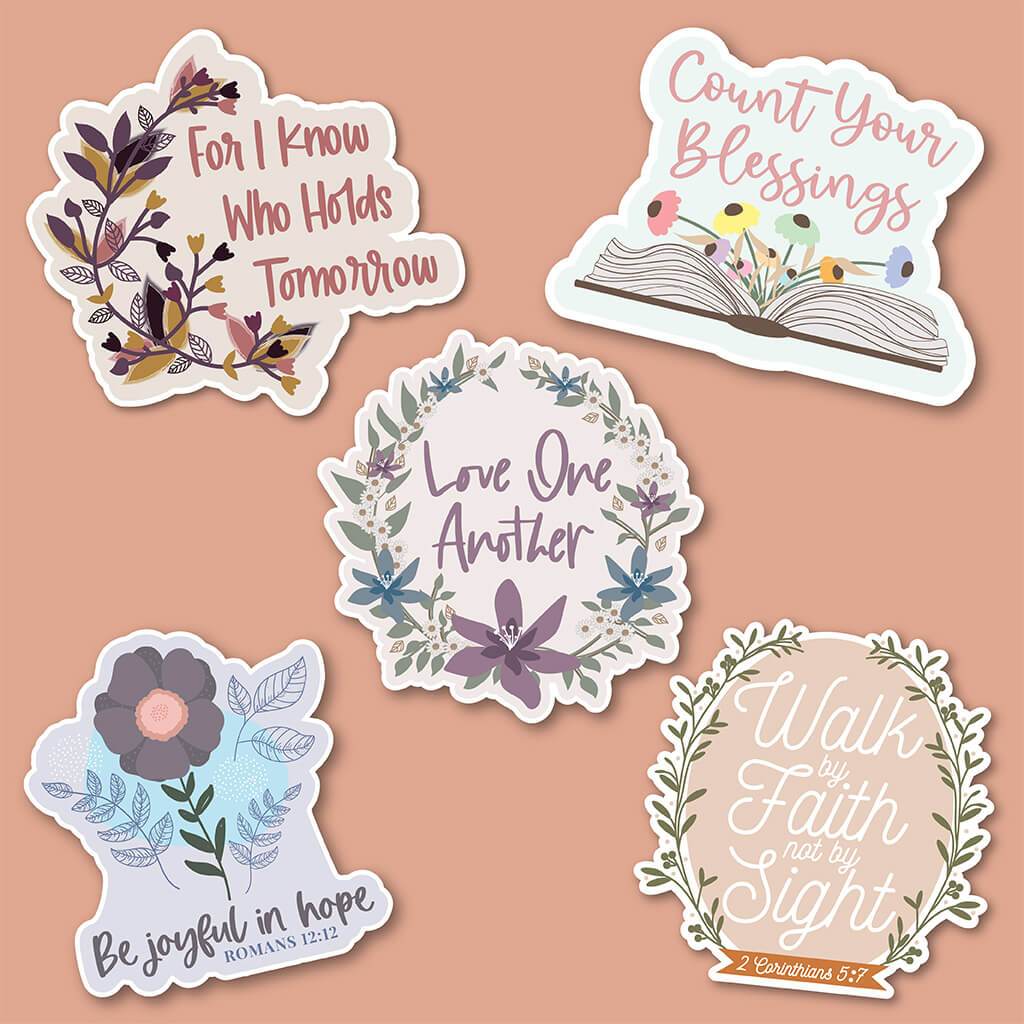 5 piece floral Christian sticker pack