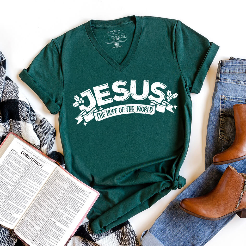 Jesus is the hope of the world Christmas t-shirt in green