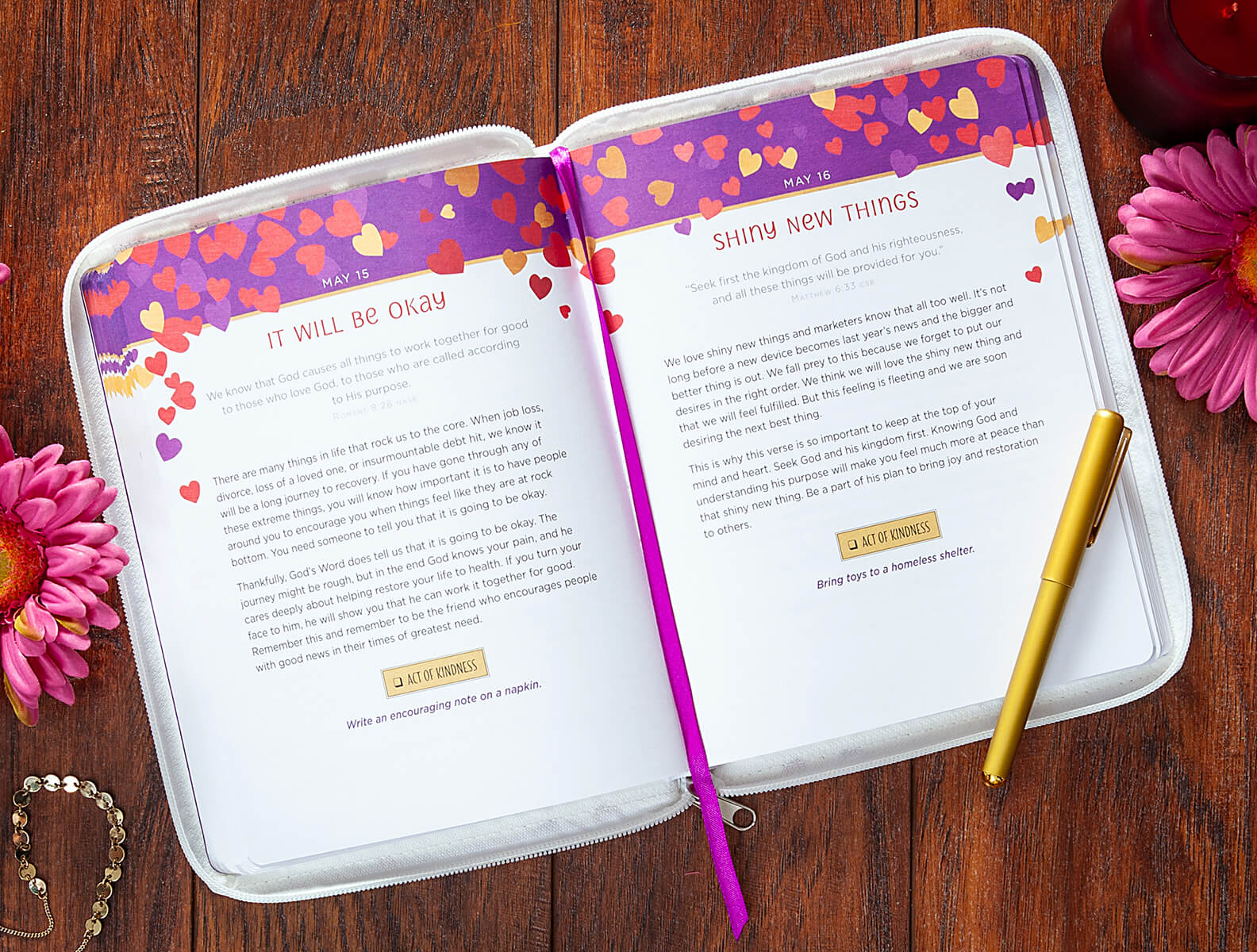 365 Days Of Kindness Ziparound Devotional with faux leather cover