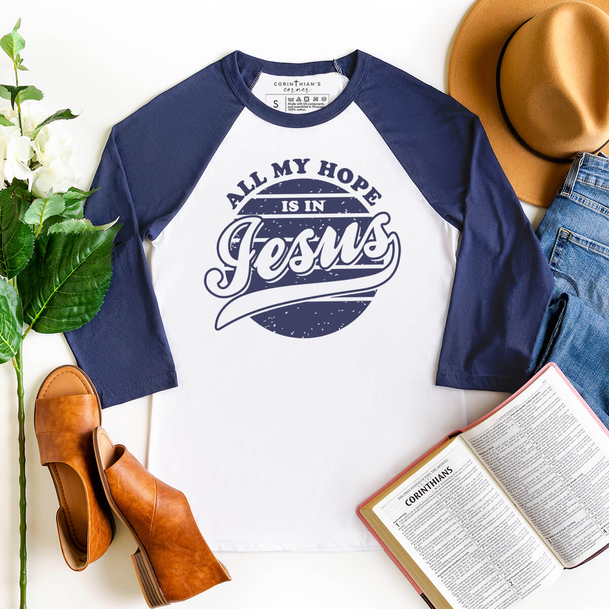 All my hope is in Jesus 3/4 sleeve baseball shirt