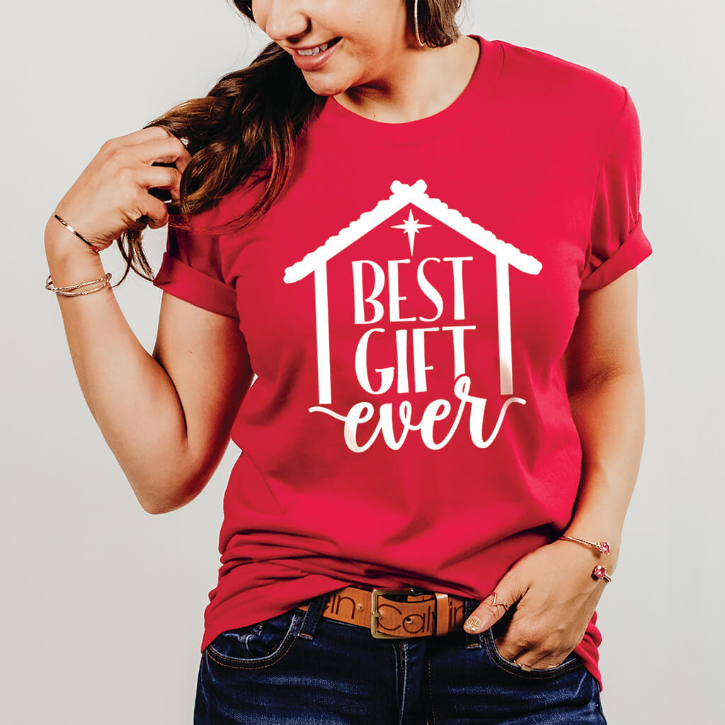 Red Christmas shirt that reads best gift ever for Jesus