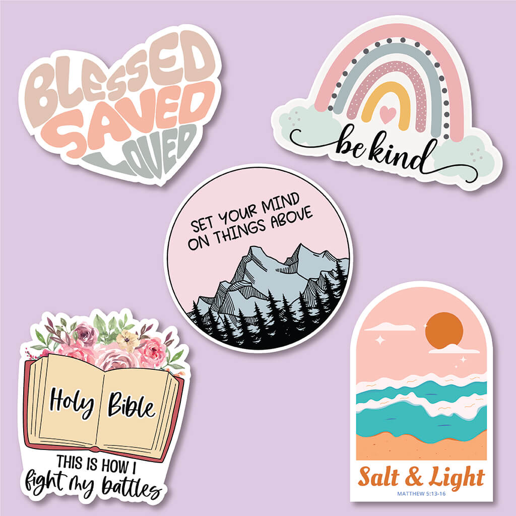 Blessed loved saved 5 piece Christian sticker pack