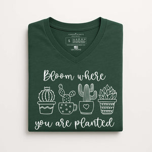 Folded bloom where you are planted t-shirt with cactus illustrations
