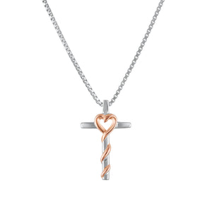 This two-toned silver and rose gold necklace showcases God's eternal love