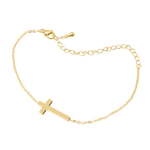 Thin gold cross chain bracelet for Christian women and girls