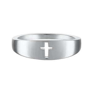 Sterling silver band ring with a cross cut-out in the center