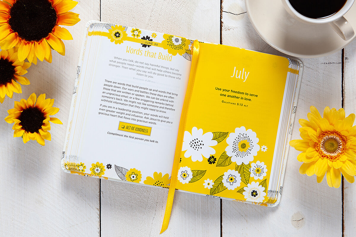 365 days of kindness daily devotional in yellow and white
