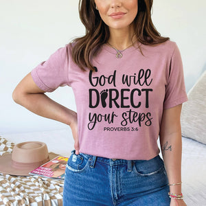 Standing woman wearing the God will direct your steps Proverbs top