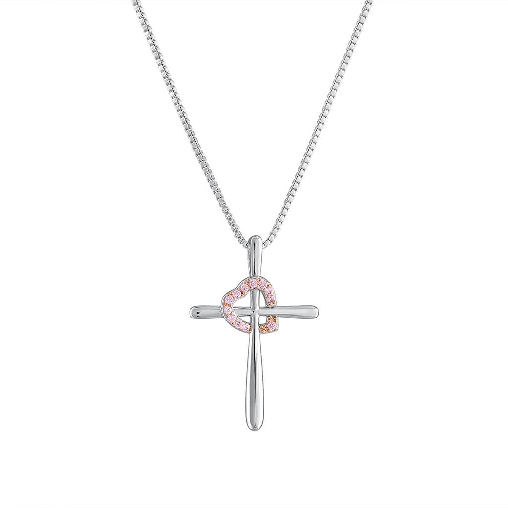 Eternal Love Necklace showcasing soft pink heart and cross design