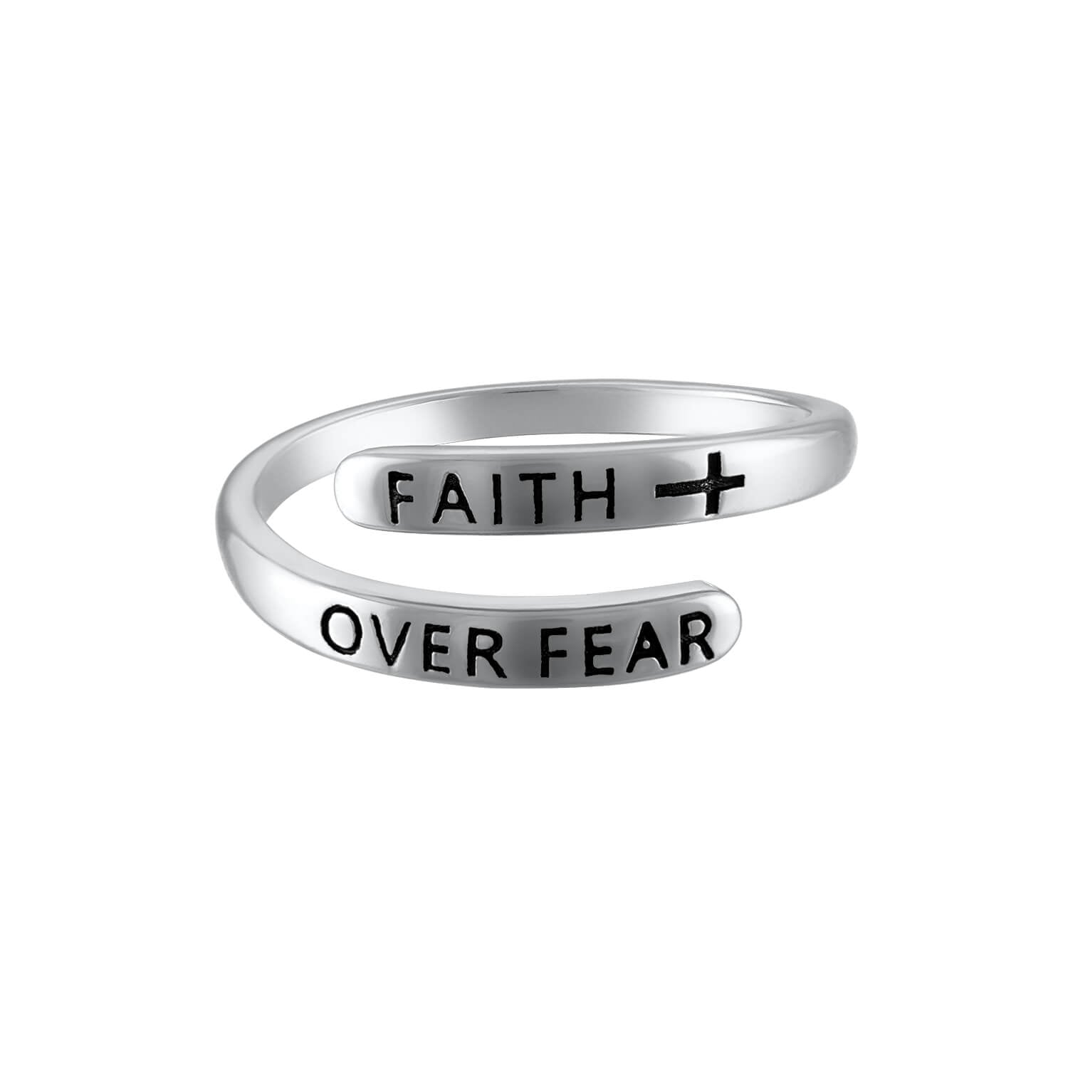 One size fits all Faith Over Fear engraved ring in 925 sterling silver