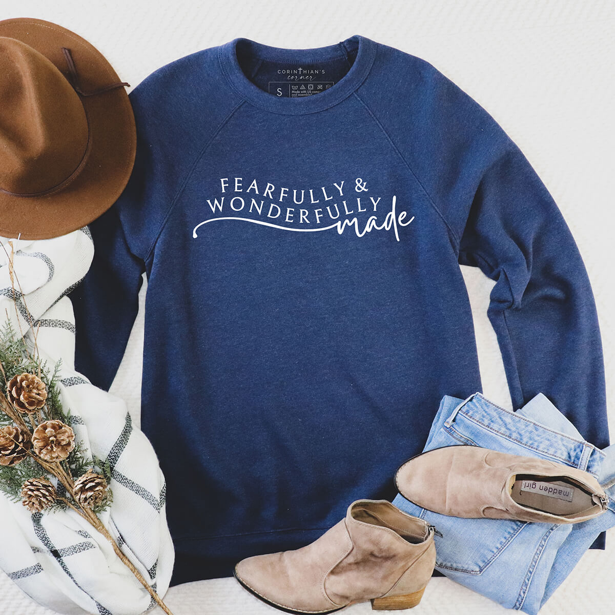 Fearfully and wonderfully made fleece sweatshirt in navy