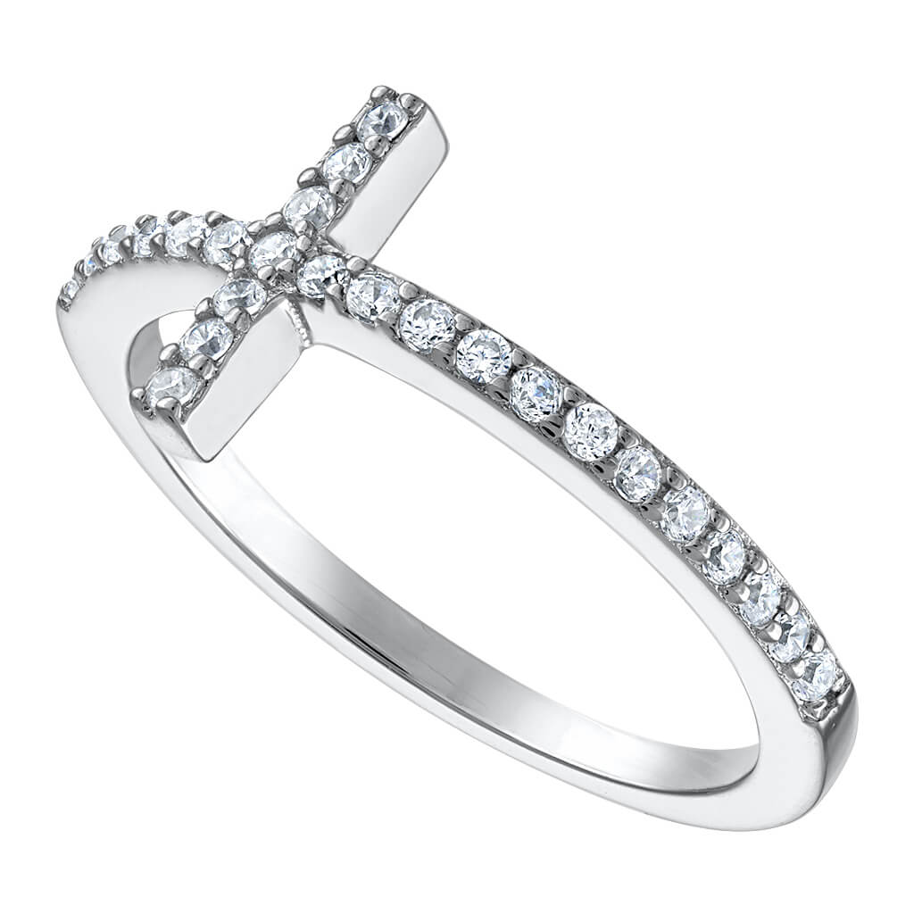 Shiny Gemstone Cross Ring adorned with cubic zirconia stones