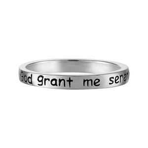 "God grant me serenity, wisdom, & courage" inscribed silver ring