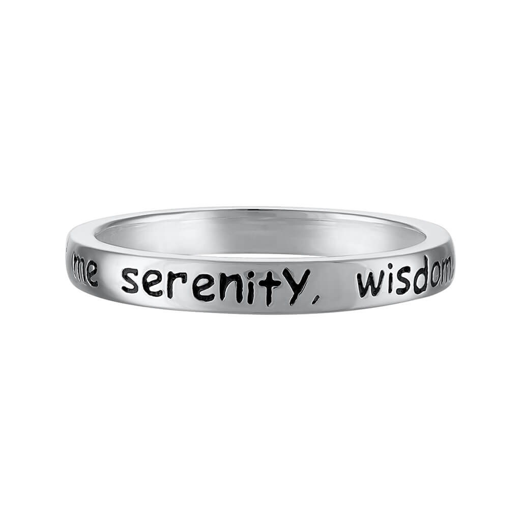 Silver band showcasing powerful Christian mantra in black inscription