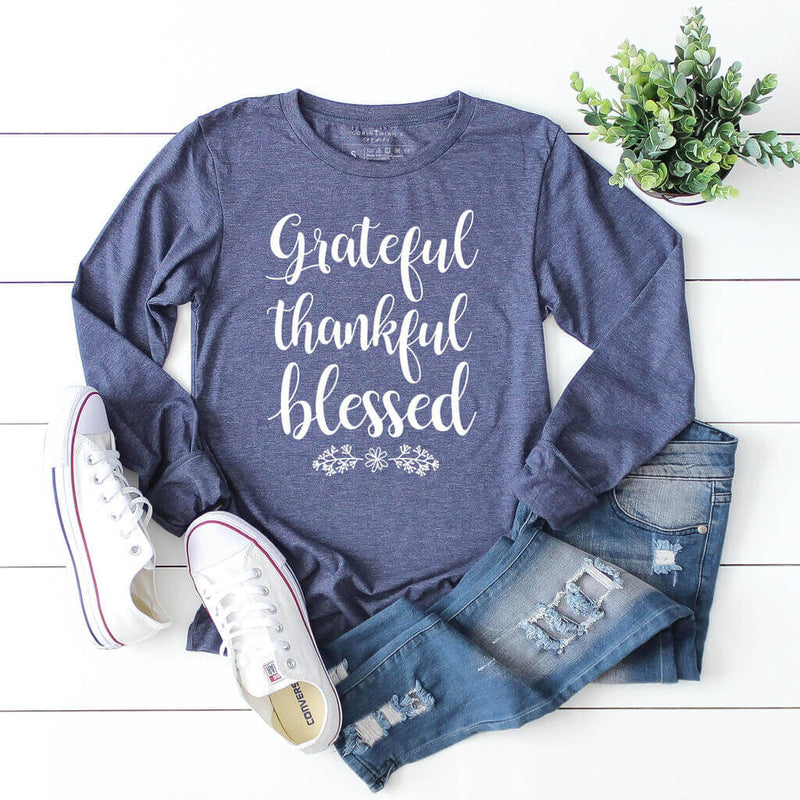 Grateful Thankful Blessed Long Sleeve Tees - Corinthian's Corner