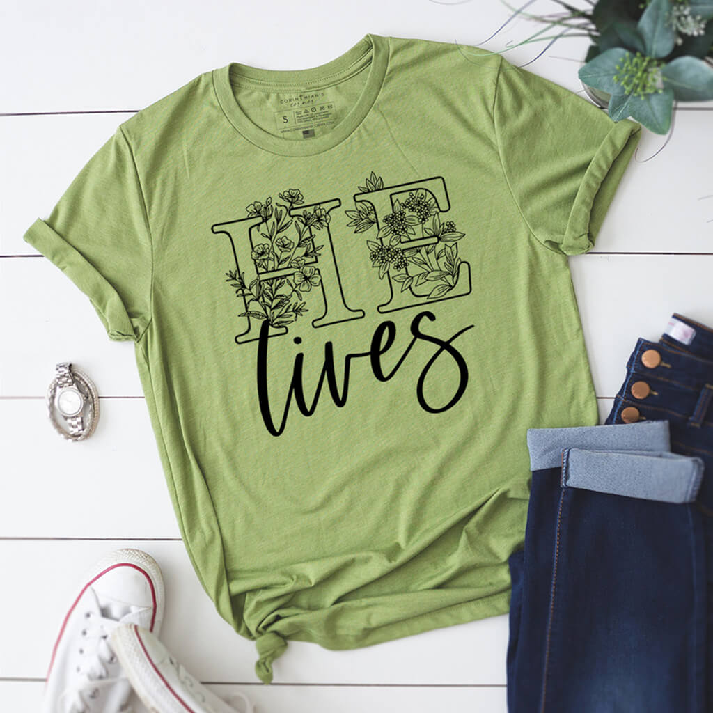 Green Easter t-shirt with matching jeans and sneakers