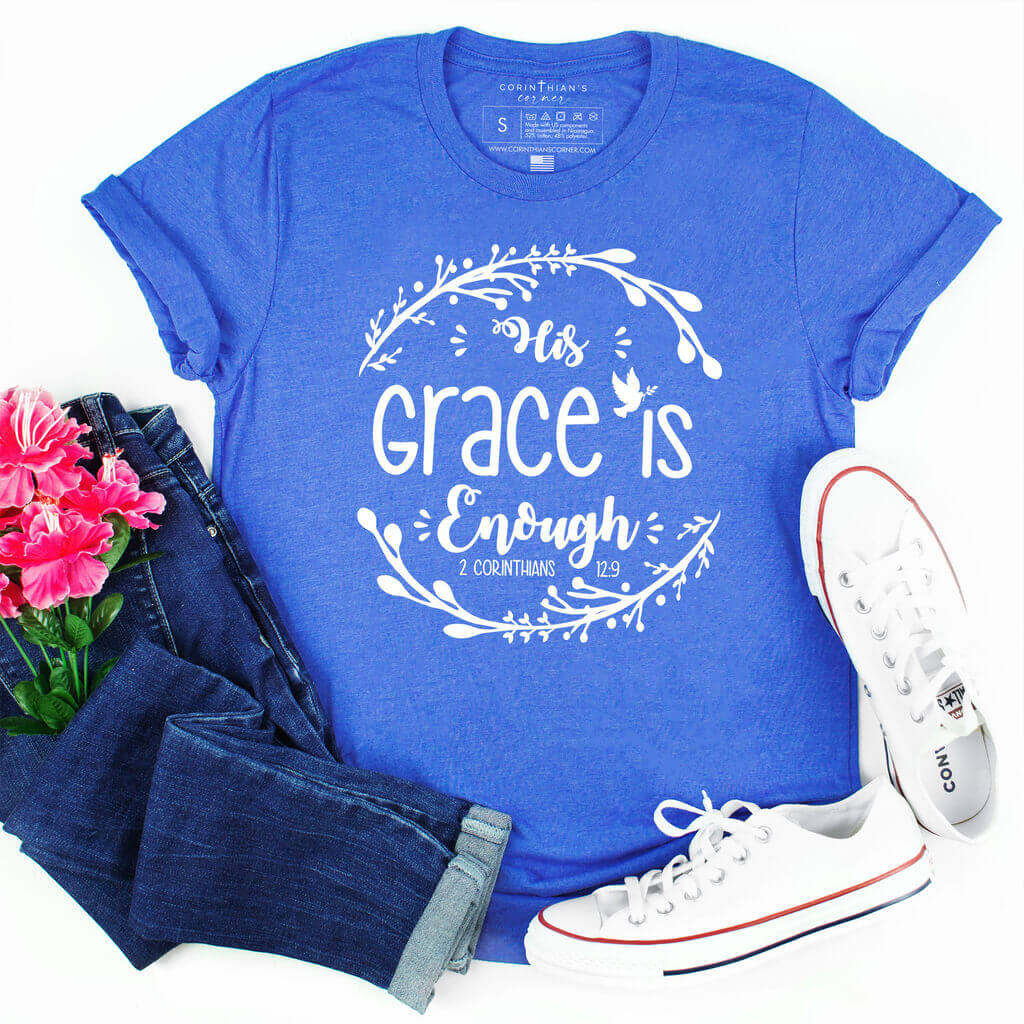 Graphic Christian shirt inspired by 2 Corinthians 12:9