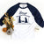 Loving manger scene on a blue and white raglan shirt for fall and winter