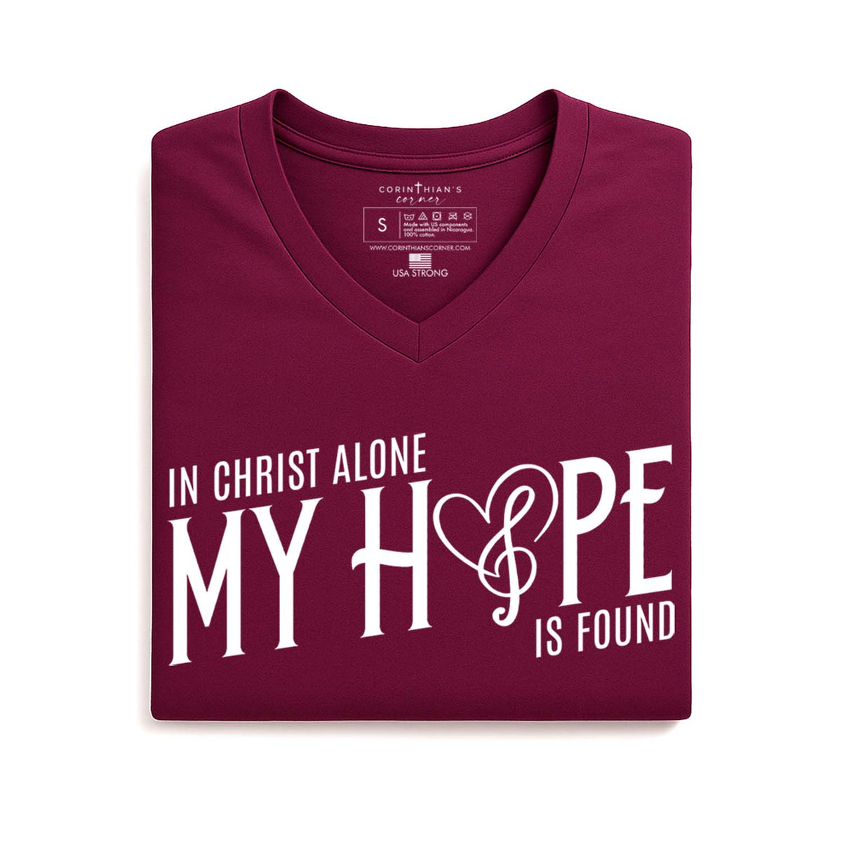 Folded in Christ alone my hope is found musical t-shirt on a white background
