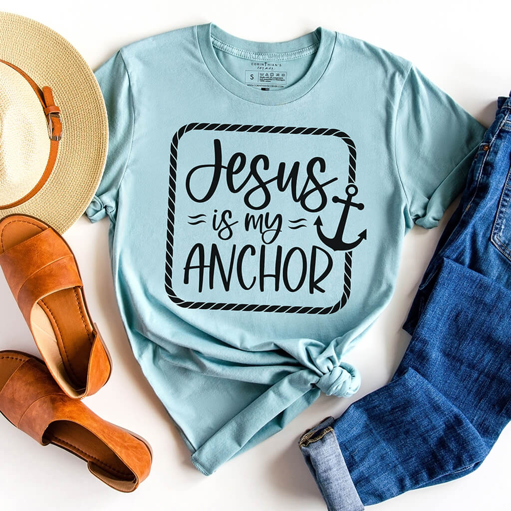 Cute Christian top that reads Jesus is my anchor