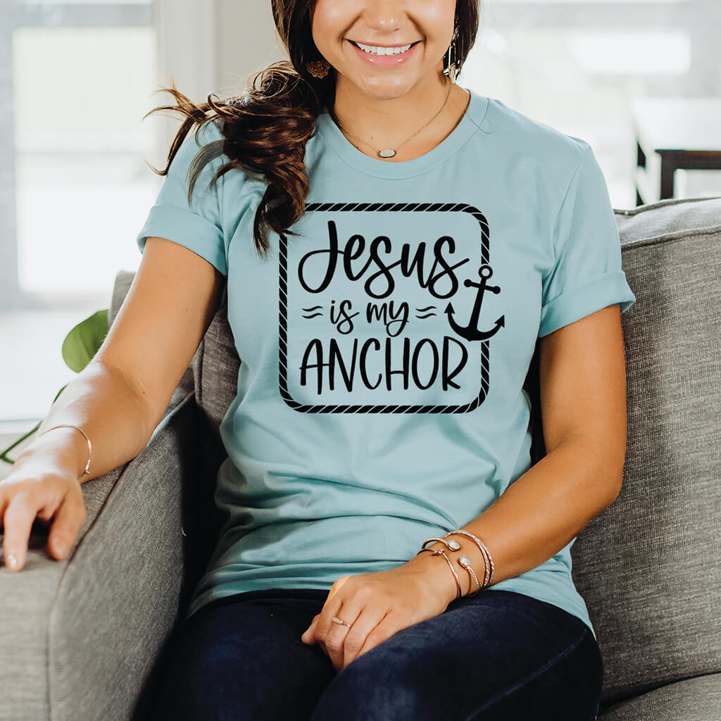 Cute Christian top that reads Jesus is my anchor