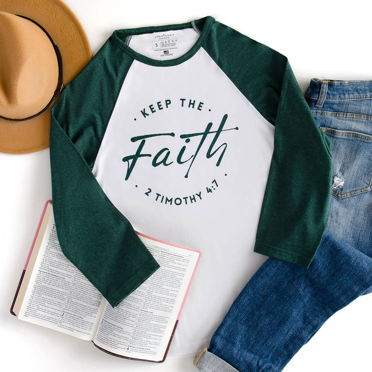 Keep the faith 3/4 sleeve raglan shirt inspired by 2 Timothy 4:7