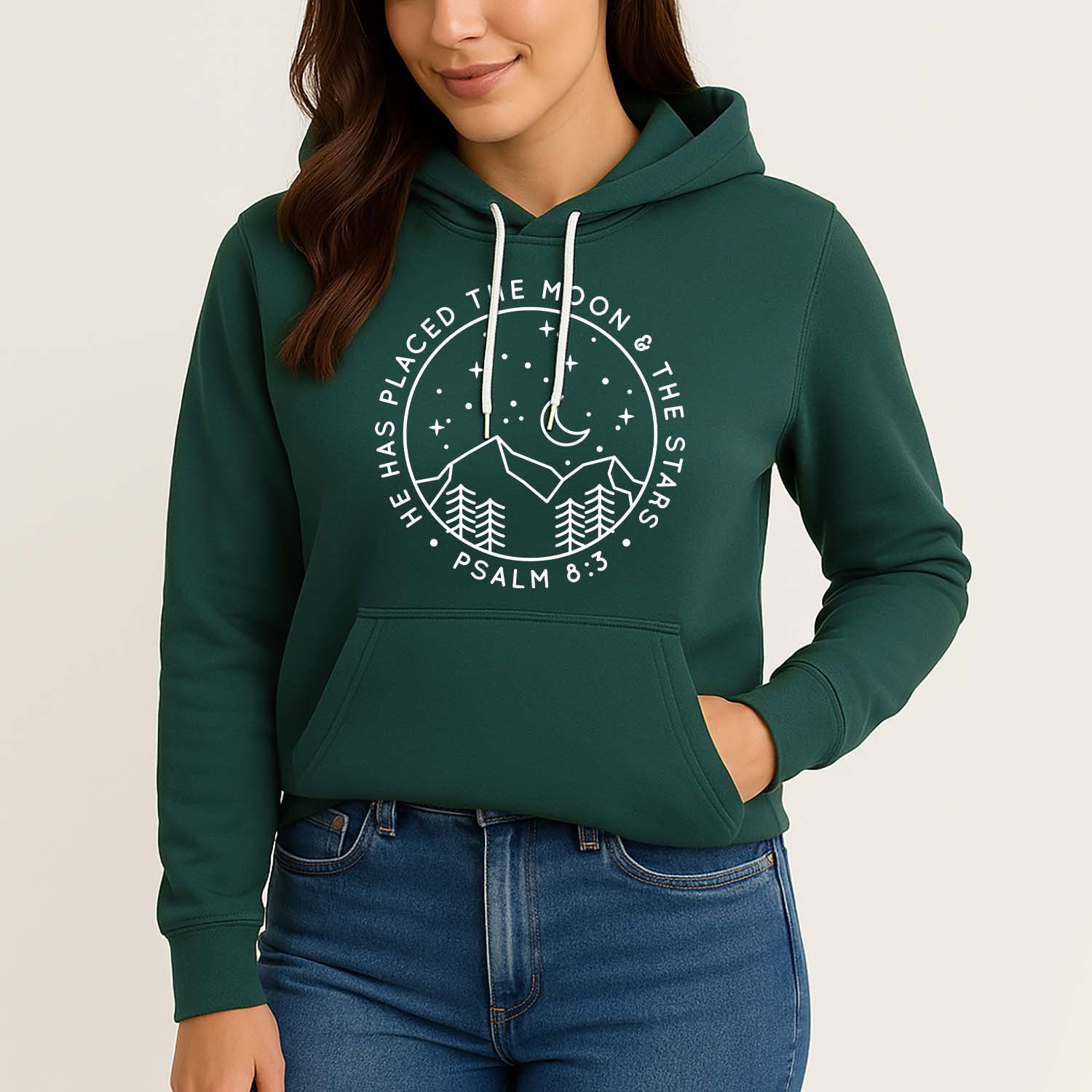 He has placed the moon and the stars Psalm 8:3 fleece Christian hoodie